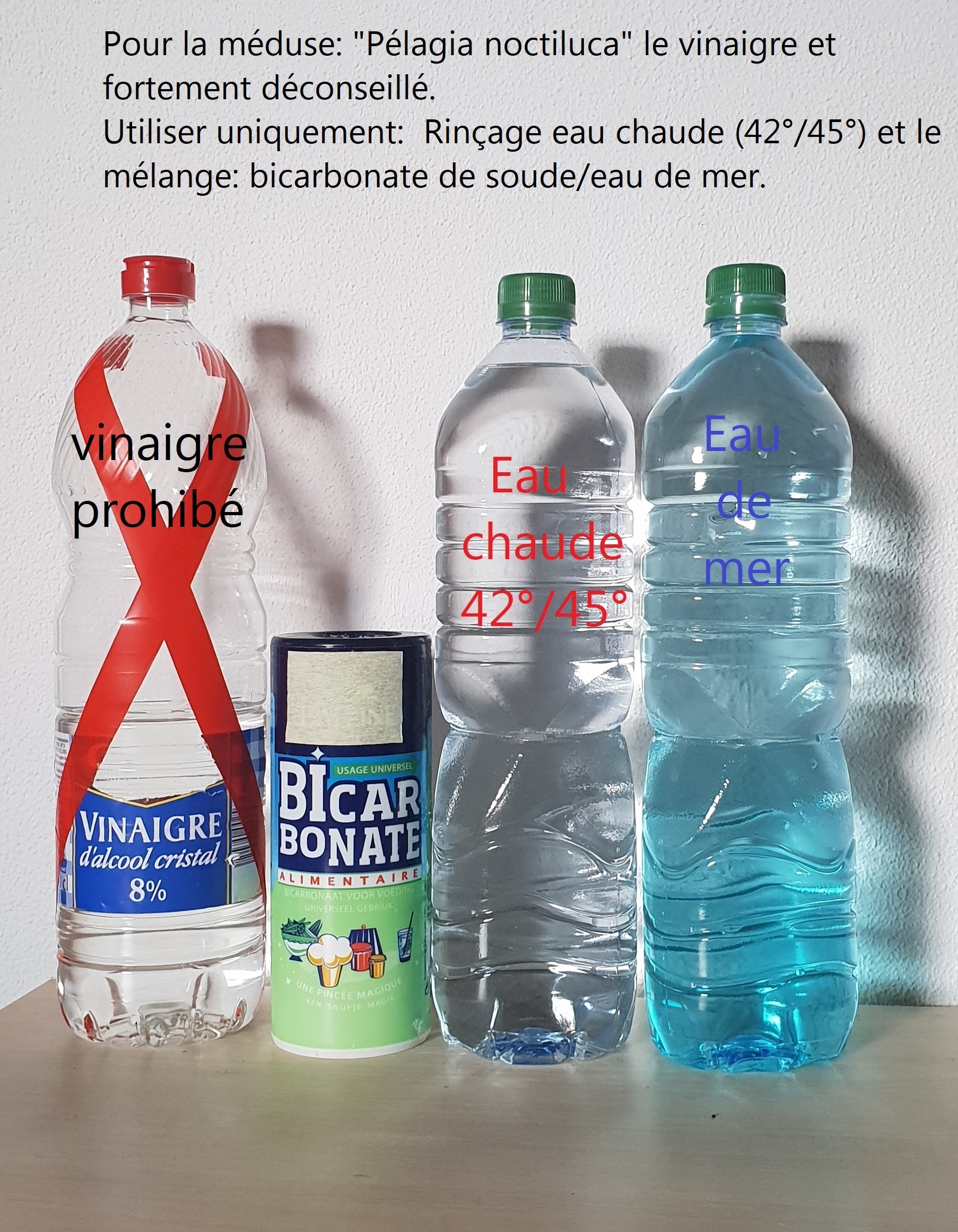 Piqûres des méduses : bicarbonate / eau de mer / eau chaude) sont  scientifiquement  les plus efficaces  . dans Non classÃ© h53x