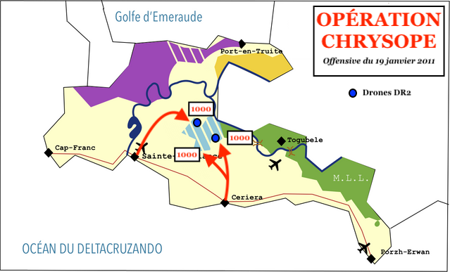 Carte militaire confidentielle de l'offensive du 19 janvier 2011 sur les positions du Groupe Armé Légitimiste Kwandaoui.