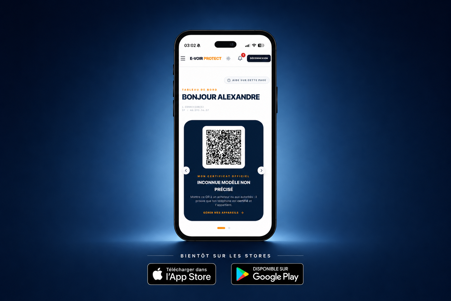 E-VOIR PROTECT, l'application, certificat QR officiel